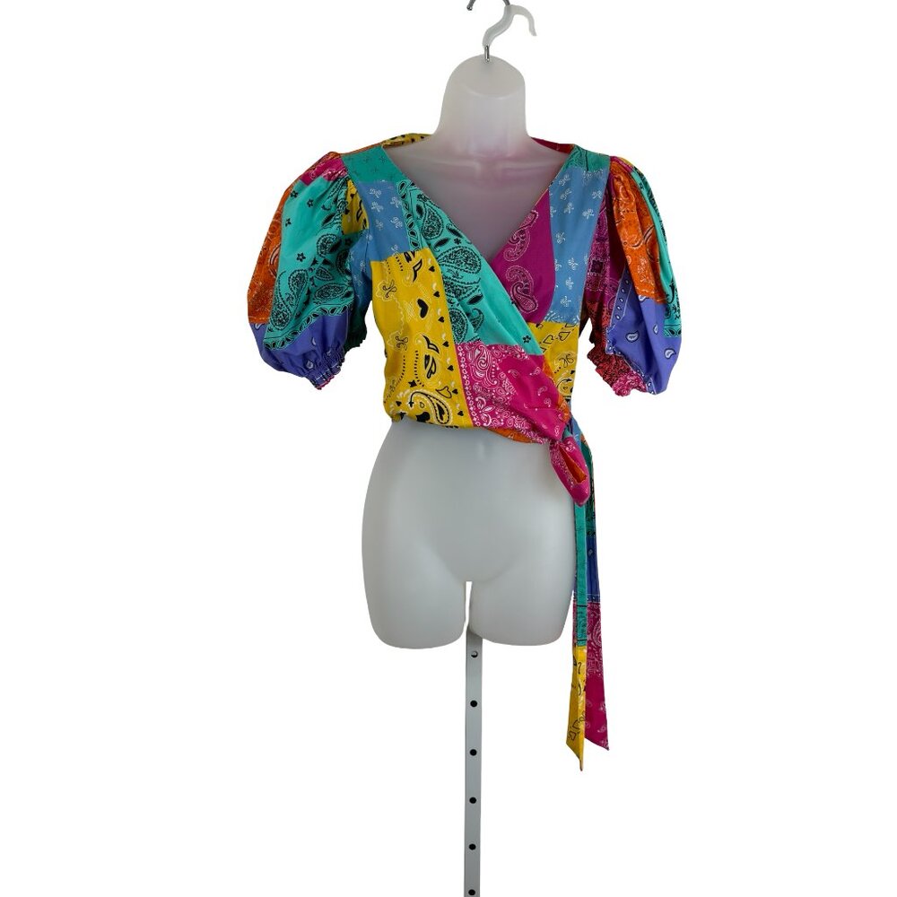 Coosy Bandana Colorful Wrap Puff Sleeve Top Co-Ord Spain Size XL